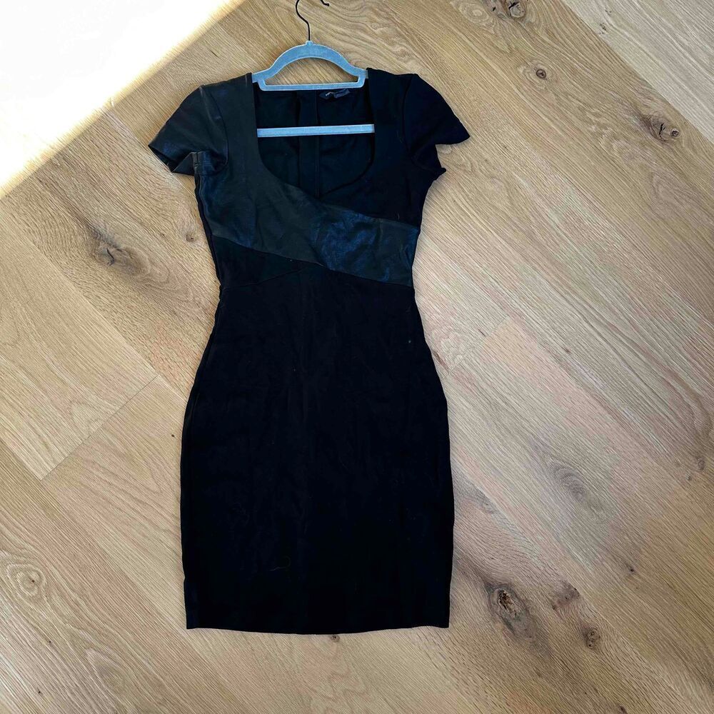 French Connection Womens Bodycon Mixed media Dress Size US 6 Black Short Sleeve